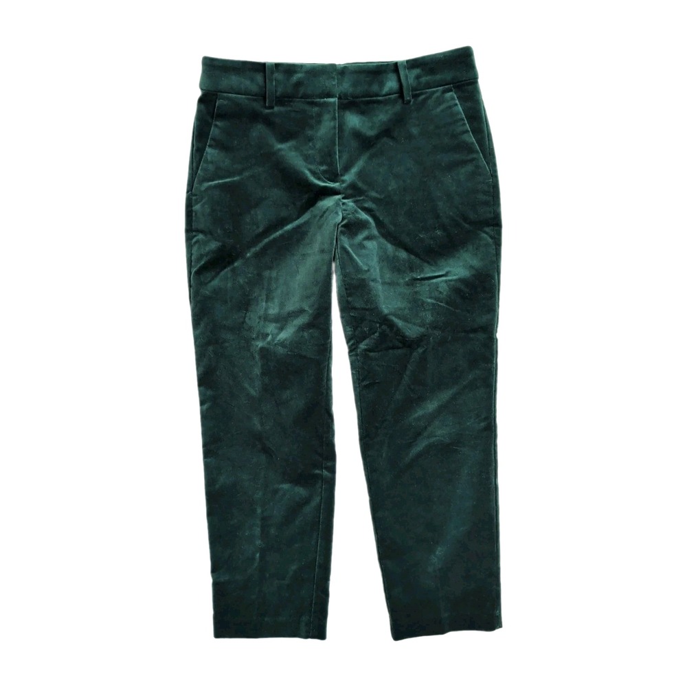 LOFT Riviera Slim Velvet Ankle Pant Womens 4 Petite Green Stretch Winter Chic